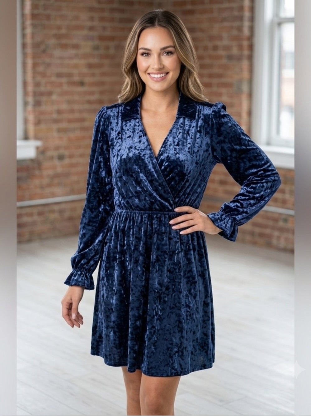 Modcloth Totally Crushed It Velvet Midi Dress Women’s Large Velour Blue Party